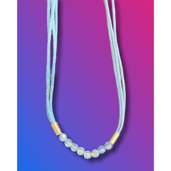 Blue Glass Bead 16" Quad Cord Necklace - Vintage - Picture 2 of 5